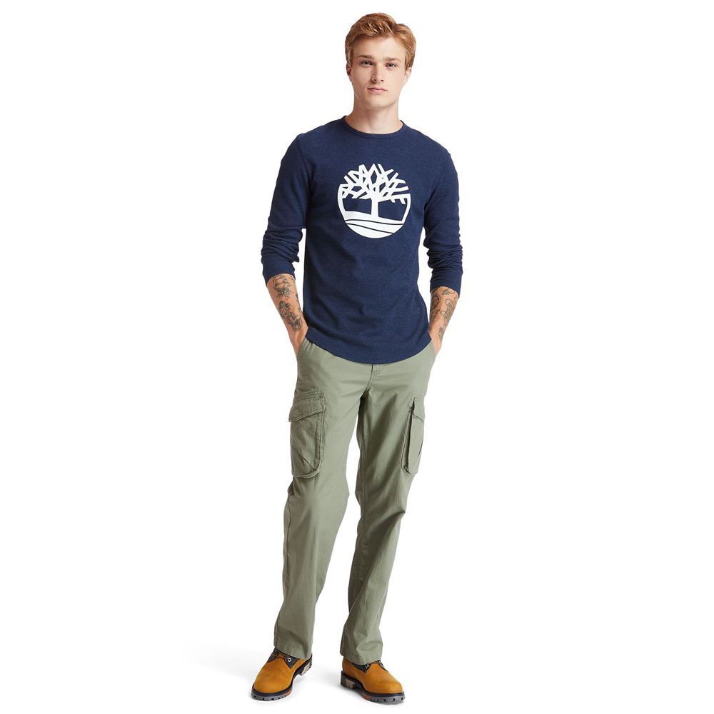 Tricouri Timberland Barbati Bleumarin - Dyer River Slim-Fit Tree-Logo - Romania - WIURXL421